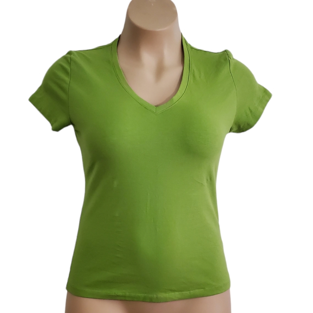 Gap Women's Stretch V-Neck T-Shirt Sz L Lt Jade Green Short Sleeve Pre-Owned